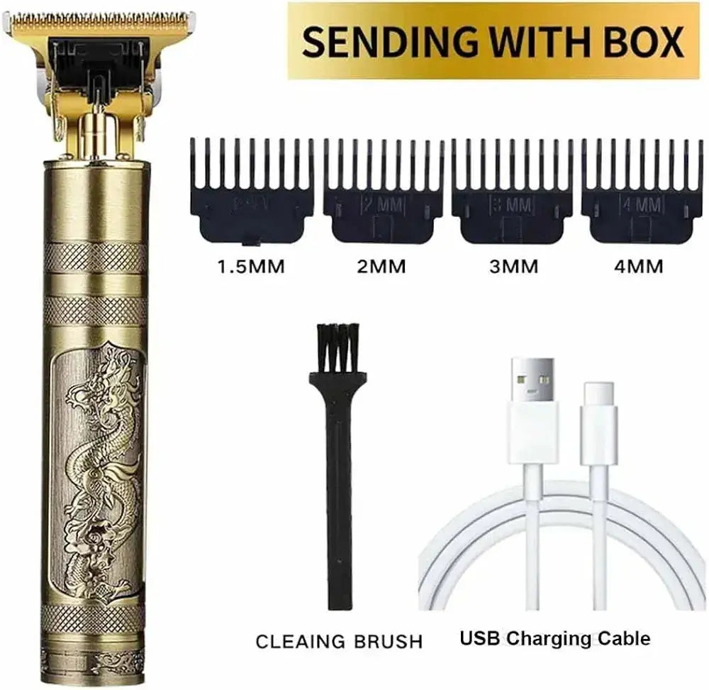 Metal Body T9 Trimmer VINTAGE T9 Dragon Style Metal Rechargeable Electric Hair Clipper Cutting Machine Professional Hair Barber Trimmer Pakzone